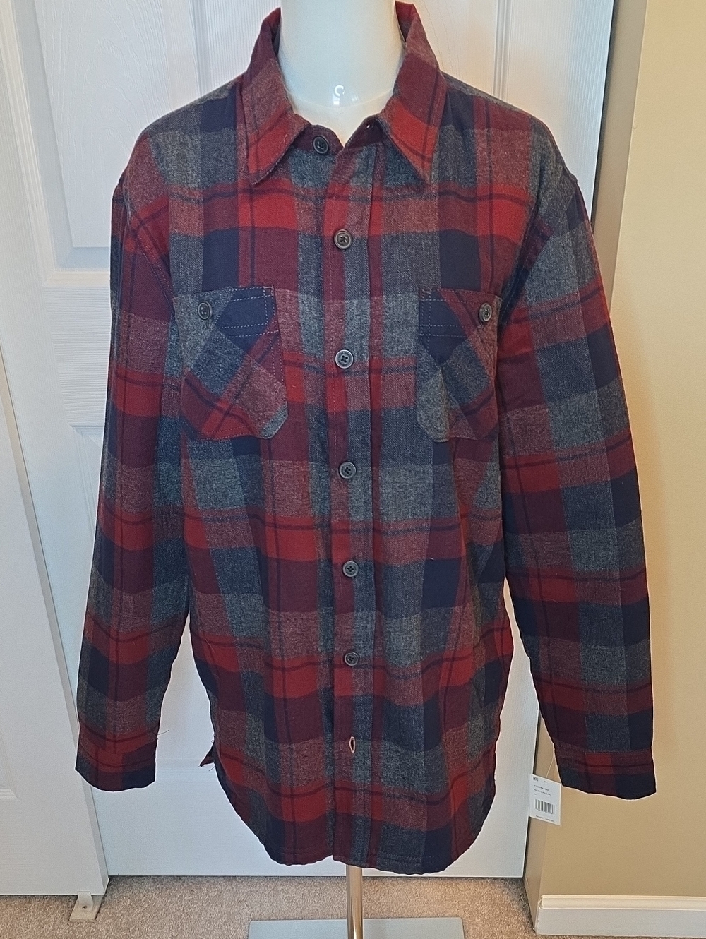 NWT Weatherproof Red Gray And Blue Plaid Button-Up Shacket